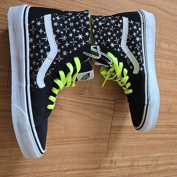 Vans High-Top Sneakers - Black and Neon Green - Picture 2 of 9